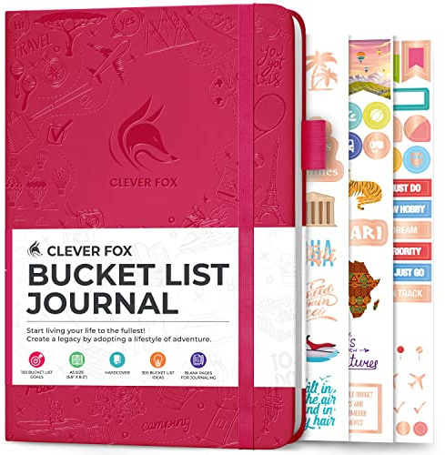 Clever Fox Bucket List Journal - Inspirerande skoplista & resebok för minnen och äventyr - motiverande skoplista anteckningsbok för personligt bruk och par - A5, 14 x 21 cm - Mörkrosa