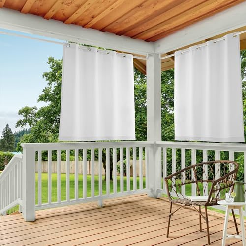 TOWN & COUNTRY BASICS Cabana Solid Heavyweight Indoor Outdoor Curtains, Light Filtering Opacity with Grommet Top, Water Repellent, 2-Pack Set, 54x63, White