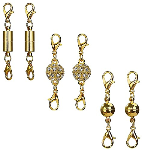 Joyería Cierres para Collares y Pulseras Magneticos,Broche de Langosta Magnético,Broche de Collar de Joyería Magnética,para DIY Bisutería Pulsera Collar,Tres Estilos Diferentes (6 Piezas,Dorado)