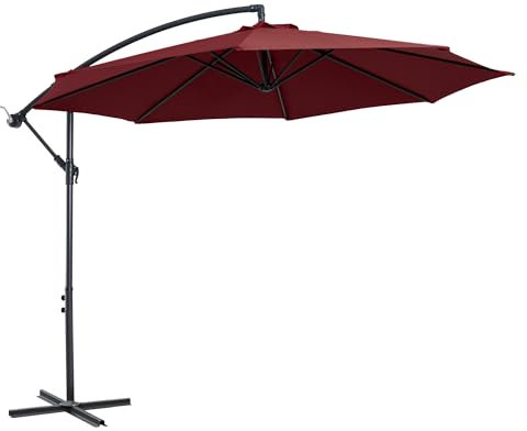 Outsunny Parasol déporté octogonal inclinable manivelle avec pied en acier Ø 3 x 2,5H m rouge vineux