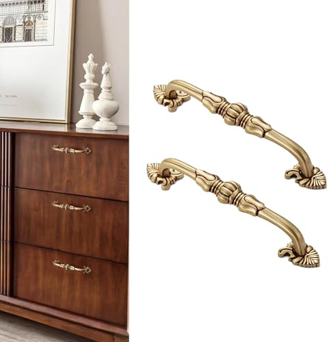 CcHhyyt 2 stycken vintage mässing skåphandtag blommönster antika möbelhandtag metall guld möbelknoppar skåphandtag lådhandtag dörrhandtag handtag för köksskåp, låda, skåp (128 mm, guld)