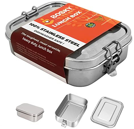 HB Bento Lunch Boxes 100% Stainless Steel ~ Easy to Open Secure Food Container with Steel Leak Proof Sauce Pot | Hygienic Tiffin (1400 ml)