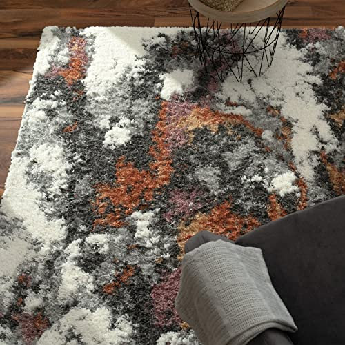 Paco Home Hochflor Teppich Wohnzimmer Schlafzimmer Shaggy Vintage Design Abstraktes Muster Moderne Deko 3D Effekt, Grösse:160x220 cm, Farbe:Bunt 3