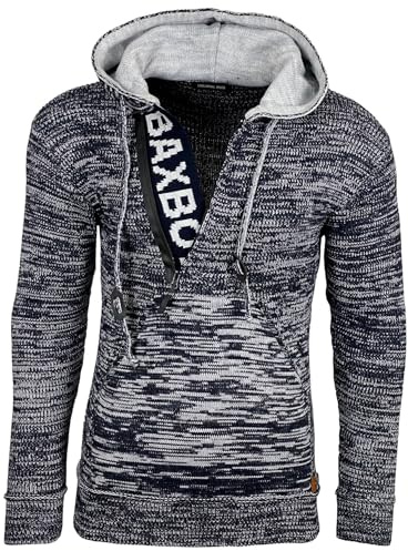 Subliminal Mode Pull Homme en Maille à Capuche Col Zippé - Style Basique - Pull Grosse Maille - Pull Over Tricoté Hiver Manches Longues - Idée Cadeau BX277 - Bleu Marine M