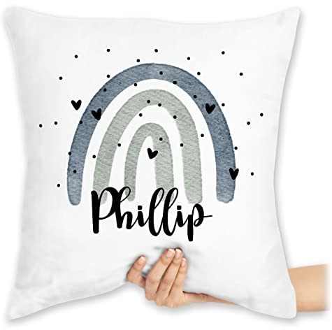 Kissen 40x40 Zierkissen - Boho - Regenbogen Name - 40 x 40 cm - Weiß - Ostern Geschenke personalisierte Bohemian Rainbow Pillow Boho+Kissen individuelles individuell Bedrucken kissenhülle