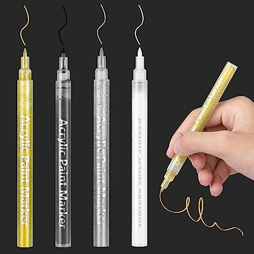 DONQL 4Pcs Acrylstifte Metallic Marker Stifte Set, Glitzer stifte Acrylstifte 0.7mm, Permanente Acrylmarker Stift für Steine, Wasserfest Stifte, Permanent Marker Lackstift Metallic Stifte (4 Farben)