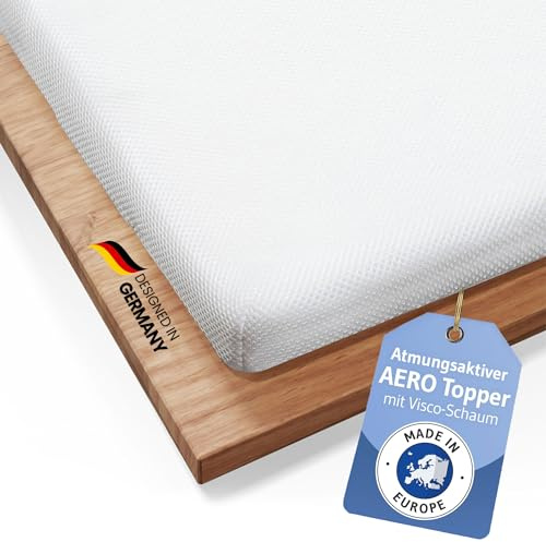 Topper 140x200cm AERO, Oekotex Zertifiziert, Memory Foam Matratzentopper 140x200, Atmungsaktiver Mesh-Bezug, Gummizug für festen Halt, Designed in Germany, Made in Europe, Matratzen-Auflage mit 5 cm