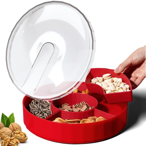 ZDNT Snackschale mit Deckel,Snackteller 360° Drehbar,Snackbox,Süßigkeiten Box,Snack Aufbewahrungsbox,Snack Serviertablett,Snackbox mit 5 Abnehmbar Einzelnen Fächern für Süßigkeiten,Obst,Nüsse,Snacks