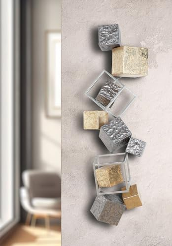GILDE Väggrelief Cubes metall antracitfärger guldfärgade snyggt hamrade 92 x 30 cm metallisk optik dekoration konst design hemtillbehör