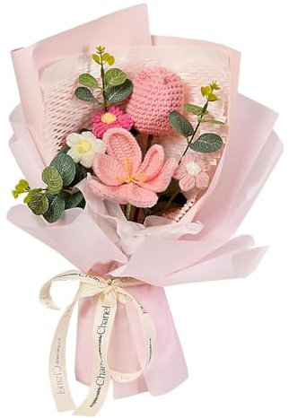 predolo Crochet Tulip Flower Bouquet, DIY Home Decor, Knitted Flowers, pink