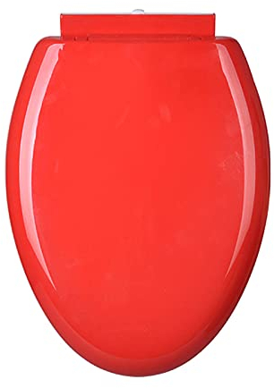 Toilettensitz mit Absenkautomatik Farbiger Toilettensitz, länglicher Toilettensitz, langsam schließender, verdickter Toilettensitz, bequemer Toilettensitz, leicht zu reinigen und zu installieren/Rot (