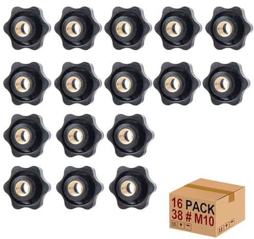 Stjärnhandtagsmutter stjärnmuttrar 16 stycken M10 × 38 mm inre gänga klämknapp handtagsmuttrar flänsmuttrar klämmutter genom hål star huvud för verktygsmaskin, maskin (M10)