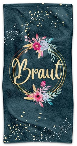 PR Print Royal Handtuch mit Spruch - Braut Blumenkranz - Badetuch Bedrucken, Hochzeitsgeschenk, Junggesellenabschied, Geschenk für Freundin | Persönliches Fotohandtuch - 140 x 70 cm