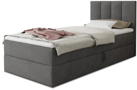 Boxspringbett Star Mini mit Bettkasten, Bonell-Matratze und Topper - Einzelbett mit Matratzentopper, Polsterbett, Bett, Schlafzimmer, Jugendzimmer (Dunkelgrau (Kronos 22), 100 x 200 cm)