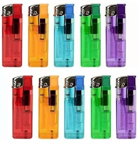 10 ELECTRONIC LIGHTERS REFILLABLE GAS CHILD SAFETY ADJUSTABLE FLAME IN 5 COLOURS