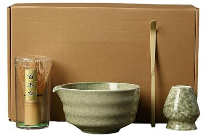 10 Set Matcha-Set: Schüssel Mit Ausgießer, Schneebesen, Traditionelles Japanisches Teeset, Bambus-Schneebesen, Schaufel, Keramik-Schale
