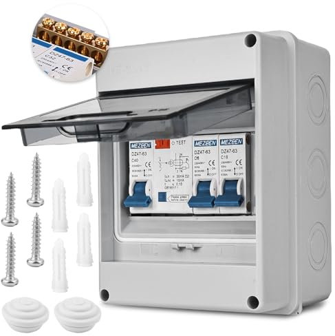 Pritok 2-Way Consumer Unit with Assembly Tool - IP65 Waterproof Plastic Leakage Circuit Breaker, Fuse Box for Garage, Caravan, Workshops (6A+16A)