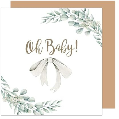 Edition Seidel Tarjeta de felicitación de nacimiento cuadrada premium con sobre, tarjeta de felicitación para bebé, tarjeta de bienvenida para bebé, niño, niña, lazo ramitas (EQ122 SW025)