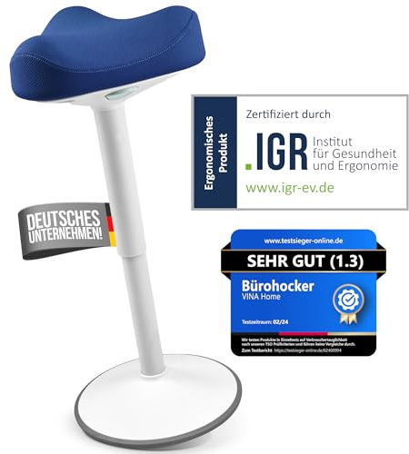 Vina Home® SH-01 Bürohocker Ergonomisch [IGR Zertifiziert] | Sitzhocker ergonomisch höhenverstellbar [58-83 cm]| Ergonomischer Hocker für Arbeit & Freizeit | Schwingeffekt [rutschfest] (Marineblau)