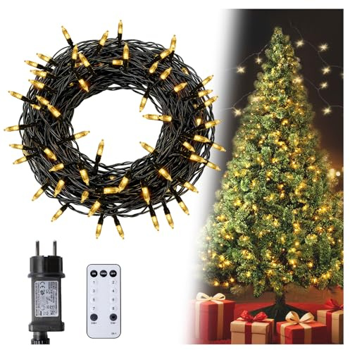 Lamptobe Julbelysning Varmvit Utomhus/Inomhus, 6W LED Ljuskedja Julgran 100 LED 10M Vattentät IP66 Dimmbar med 8 Belysningslägen, Timer för Trädgård, Bröllop, Festivaldekoratio
