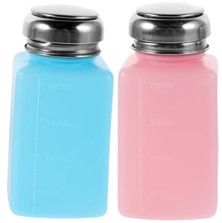 iplusmile 2pcs 200ml Anti Static Press down Alcohol Solvent Pump Bottles, Refillable Push Type Liquid Dispenser for Industrial Use, Blue and Pink Solvent Dispenser Containers