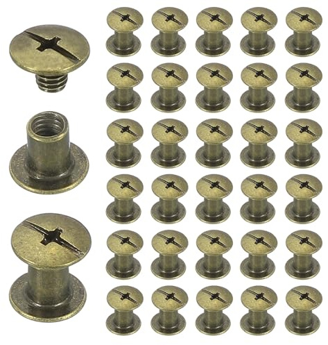sourcing map 40 Sets Chicago Screw Rivets M5x6mm Metal Phillips Head Post Nail Rivet Stud Screws Connectors for DIY Leather Belt Bag Craft Bookbinding, Bronze