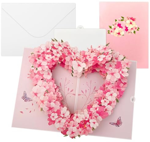 ARWIG Tarjetas de cumpleaños para Mujer | Tarjeta desplegable de corazón de Sakura | Regalos de cumpleaños para Mujer | Tarjetas de Agradecimiento para maestras | Regalos para mamás