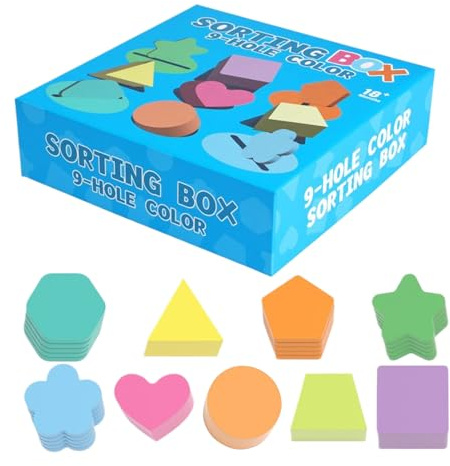 Jingmiger Juego de Clasificación de Formas | Caja De Encastramiento de Madera 9 Formas para Colores Y,Desarrollo de Motricidad Fina para Preescolar Hogar y Viajes