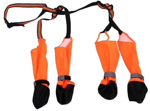 NOENNULL Hundhängselstövlar Andas Hundregnstövlar Justerbara Remmar Fästelement Vattentäta Hundskor Tassskydd för Utomhuspromenader, Orange (L)