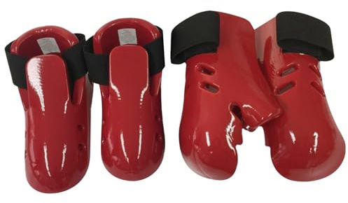 Rwigeboo Guanti da Karate e Protezione per i Piedi da Taekwondo Fodera in Spugna Ammortizzante Guanti da Boxe con Cinturino Elastico per Kickboxing, Arti Marziali, Protezione per i Piedi M Taekwondo