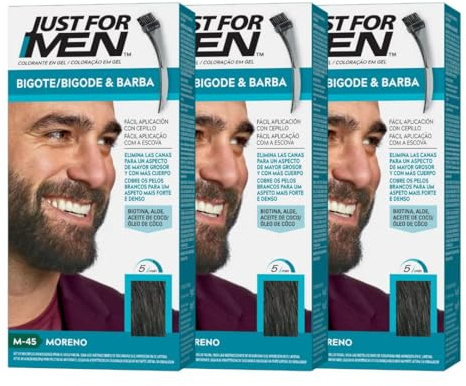 Just For Men, Tinte Colorante en gel para barba y bigote para hombre. Elimina las canas y cuida la barba en 5 minutos. Moreno, 15 ml (Formula Mejorada)