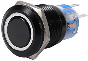 Self-locking Switch Latching Push Button Switch Metal Black Shell High Flush Push Button Switch, 19mm 12V On/Off LED Latch Control 1NO1NC(White)