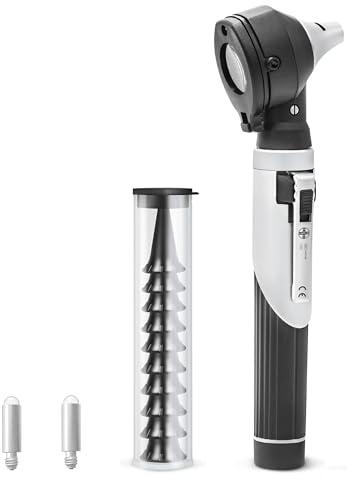AIESI® Otoscopio medico professionale tascabile a fibre ottiche LED 3V con illuminazione a luce bianca VISIOSCOPE, Lampadina di ricambio, Garanzia Italia 24 mesi