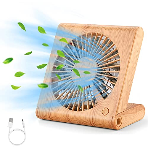 GeeRic Ventilateur de Bureau, Mini USB Ventilateur Pliant Silencieux Ventilateur Portable Rechargeable Pour Table PC Maison Bureau Bibliothèque Voyage Avec 3 Vitesse Brun Clair