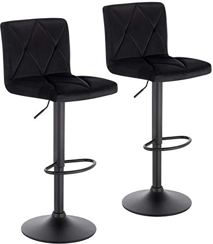 Lestarain Bar Stools Set of 2 Adjustable & Swivel Breakfast Kitchen Counter Pub Bar Stools Black Soft Velvet Barstools Chairs with Backs & Footrest
