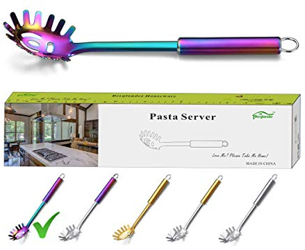 Berglander Nudelgabel, Spaghettilöffel, Regenbogen-Nudelserver aus Edelstahl, bunter Spaghettiserver mit Titanbeschichtung, Nudelgabel, hitzebeständig