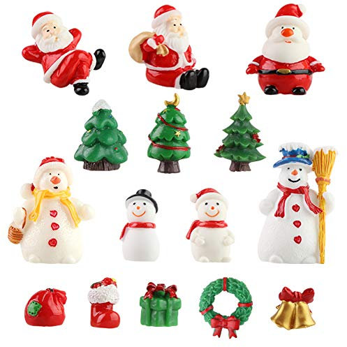 HAKACC Mini Christmas Ornaments, 15 PCS Miniature Christmas Figurines Decoration Ornaments DIY Kit for Garden Accessories Dollhouse Christmas Decoration