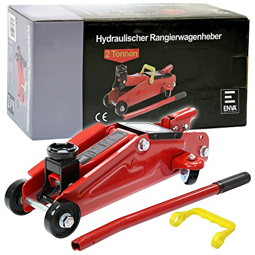 ENVA Hydraulik Wagenheber 2t, Profi Rangierwagenheber Car Jack mit 135 – 340mm Hubhöhe mit Tragegriff, Idealer KFZ-Wagenheber aus Qualitätsstahl für Werkstatt oder Hobbyschrauber
