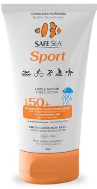 SAFE SEA - Crème Solaire Sport contre les Piqûres de Méduses FPS 50+ - Formule Végane - Très Résistante à l'Eau - Haute Protection Solaire pour Sportifs - Adaptée aux Peaux Sensibles - Format 100 ml