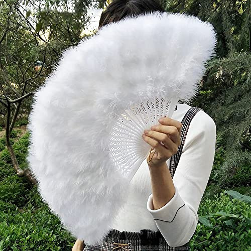 LUMoony Ventaglio Pieghevole a Mano Con Piume - Retrò da Donna per Matrimoni, Halloween, Feste, Bomboniere, Costumi e Accessori All'Aperto