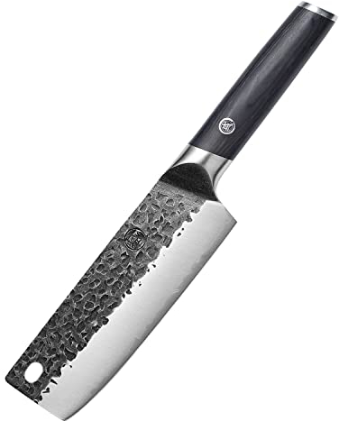 MITSUMOTO SAKARI coltelli da cucina professionali 17 cm, Coltello da Cucina in Acciaio Inox ad Alto Tenore di Carbonio, Coltello Giapponese Nakiri Forgiato a Mano (Manico in Legno di Pakka)