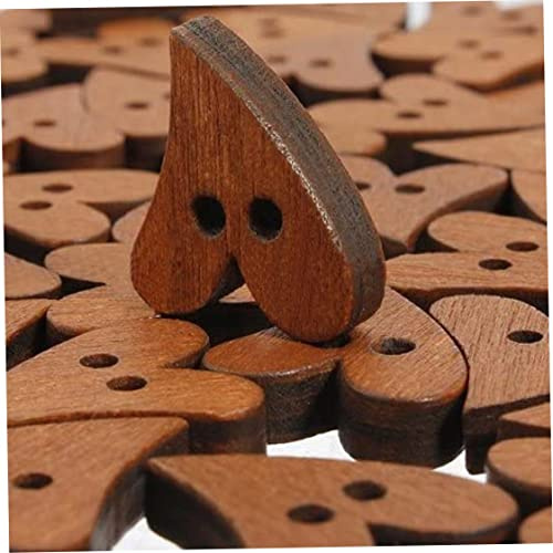 Botones de corazones de madera, 100 piezas de madera marrón de madera de costura Botones Artesanías de álbumes de recortes de 20 mm para accesorios de prendas, botones de forma del corazón