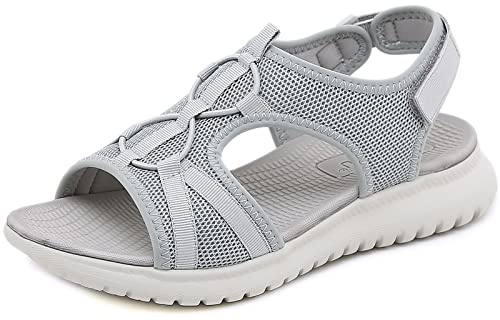 Acfoda Sandales Femme Été Léger Mode Confortable Orthopédique Chaussures Plate Sandalette Gris 39