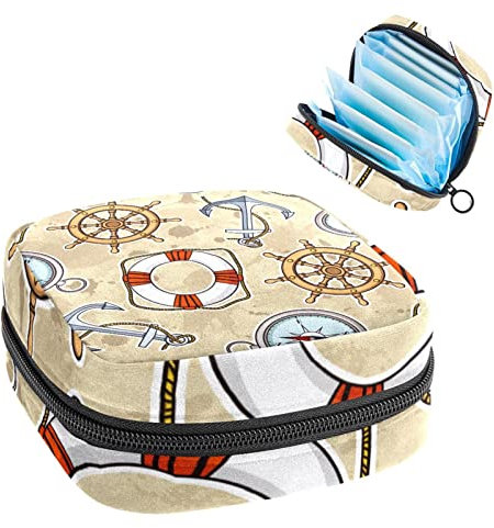 Nautical Anchor Rudder Compass Lifebuoy,Period Pouch Portable,Tampon Storage Bag,Tampon Holder for Purse Feminine Product Organizer