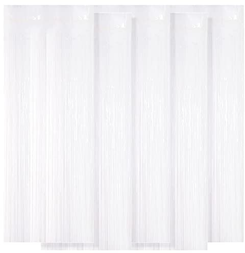 5 Stück Weiß Metallic Lametta Vorhänge 1 x 2.5M Folien Fransen Lametta Vorhange Hintergrund für Geburtstag Partydekor Verlobung Hochzeit Weihnachten Neujahr Dekoration (Weiß)