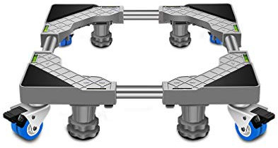 Verstellbare mobile Waschmaschinenbasis, 4 Räder, 4/8 Beine, Länge/Breite 45–65 cm, Trockner- und Kühlschrankwagen, multifunktionale Klimaanlagenbasis, Antivibrationsmatte – 350 kg (weiß, 8 Beine