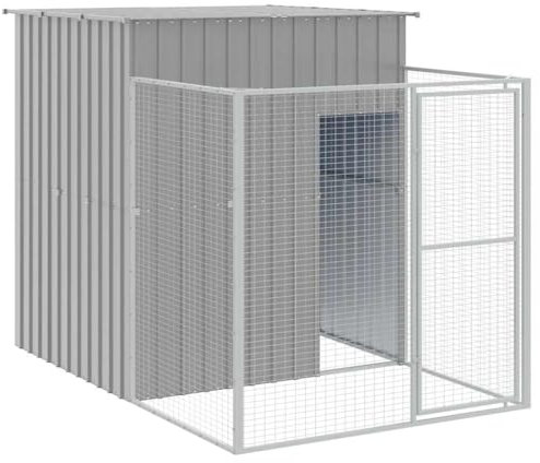 vidaXL Caseta para Perros, Perrera con Tejado Puerta, Casa para Animales, Jaula para Jardín Patio, Acero Galvanizado Gris Claro 165x251x181 cm
