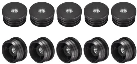 sourcing map 16Pcs Plastic Threaded Tube Inserts with M8 Thread, for 38mm/1.5 OD Round Tube, Adjustable Round Black Plastic Plug Caster Insert Chair End Caps Furniture Leg Plug