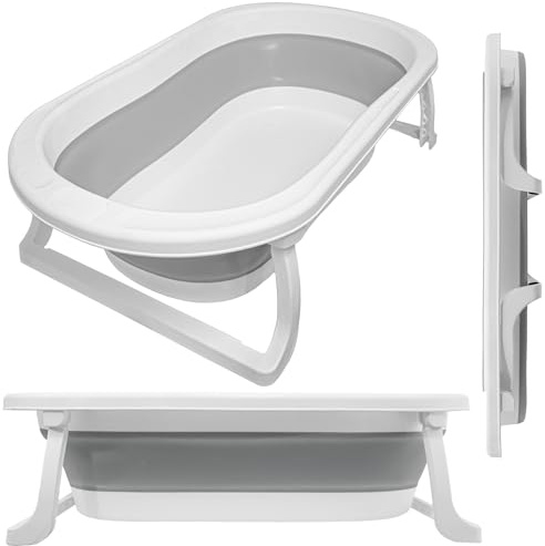 ALMAR Baby Bañera plegable bebé hasta 24 meses Gris plegado compacto con patas antideslizantes para recien nacido doble plegado