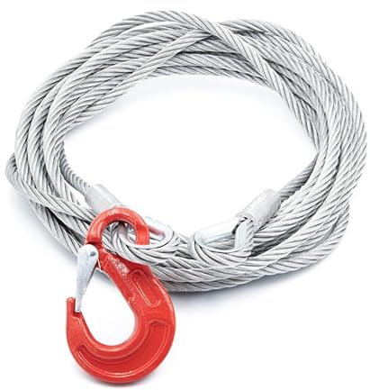 ALFA LOGISTIK Cuerda de acero con ganchos, 12 mm de diámetro, 5 m de longitud, con ganchos, cuerda con guardacabos, cuerda de top, cuerda forestal